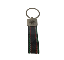 Porte-clés similcuir noir coutures tricolores 110x22mm