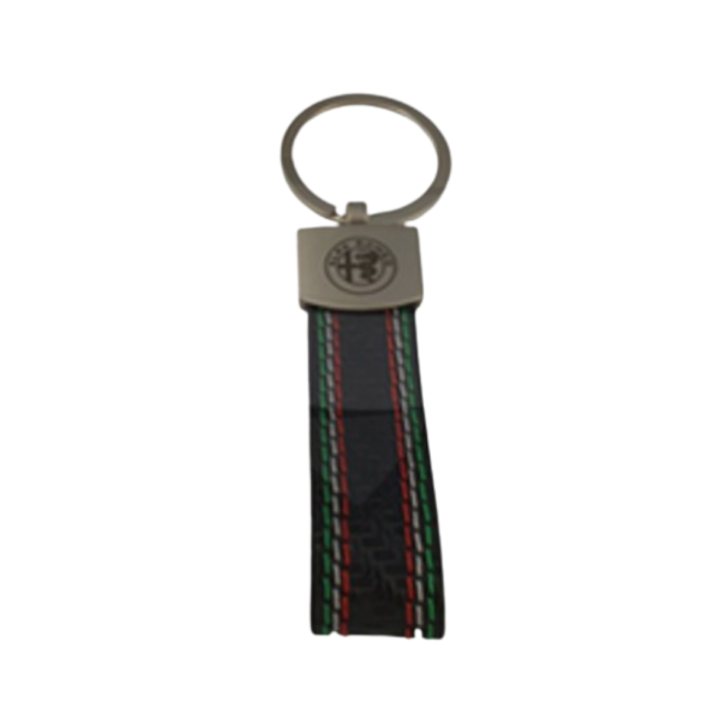 Porte-clés similcuir noir coutures tricolores 110x22mm