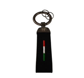 Porte-clés textile noir/tricolore 123x22mm avec mousqueton & deux anneaux pour clés