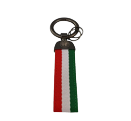 Porte-clés textile tricolore 123x22mm avec mousqueton & deux anneaux pour clés
