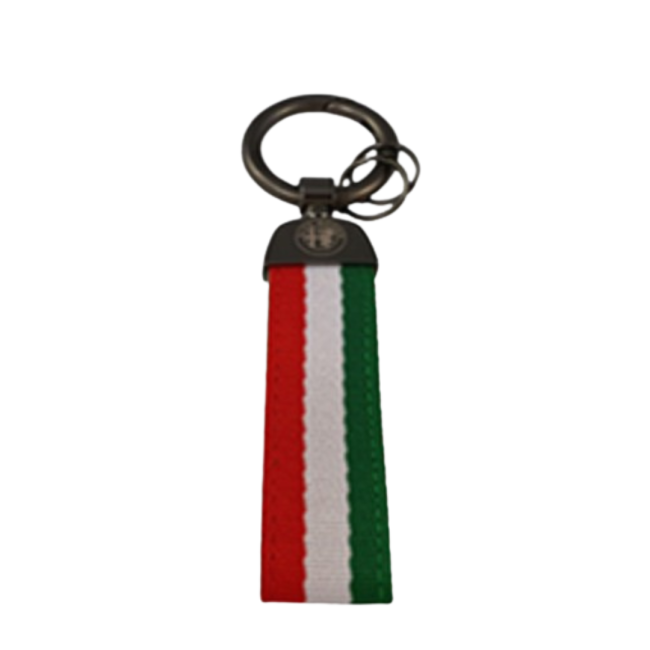 Porte-clés textile tricolore 123x22mm avec mousqueton & deux anneaux pour clés