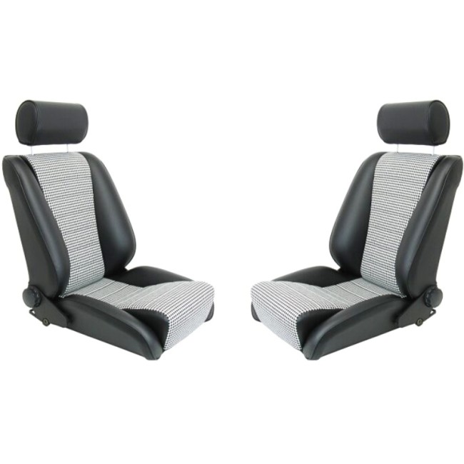 Paire de sièges rabattables BF TORINO LeMans, simili noir - tissu Pepita (pied de poule) Paire de sièges rabattables BF TORINO LeMans, simili noir - tissu Pepita (pied de poule)