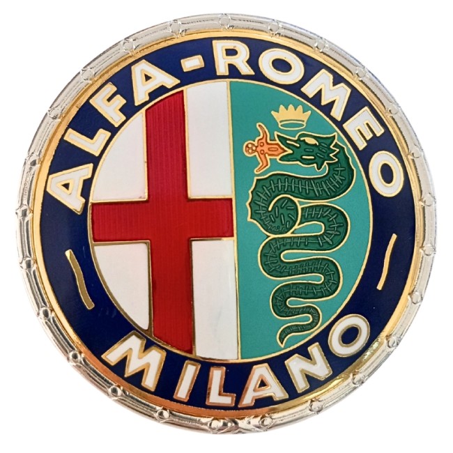 Sigle - emblème de calandre - capot Alfa-Milano (métal) 55mm pour GT Bertone, Spider, Giulia, Montreal