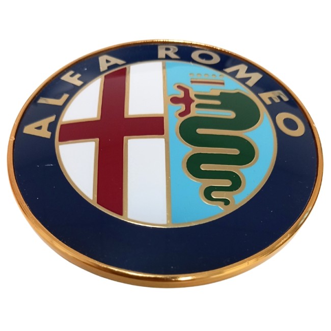 OCCASION - Sigle Alfa Romeo 75mm métal - origine avec clips - Pièce NOS (New Old Stock), neuve d'époque