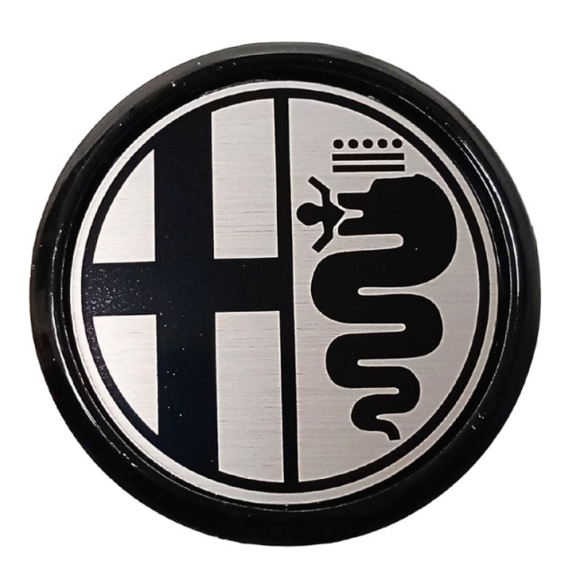 Centre de roue 50mm plastique noir et silver - Alfa Spider 90-93, Alfa 33 série 1, Alfa 75, SZ - RZ