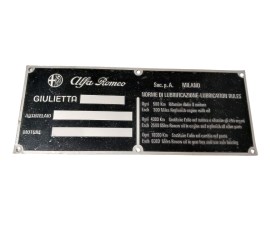 OCCASION - Plaque alu identification chassis et moteur - entretien Giulietta 750-101